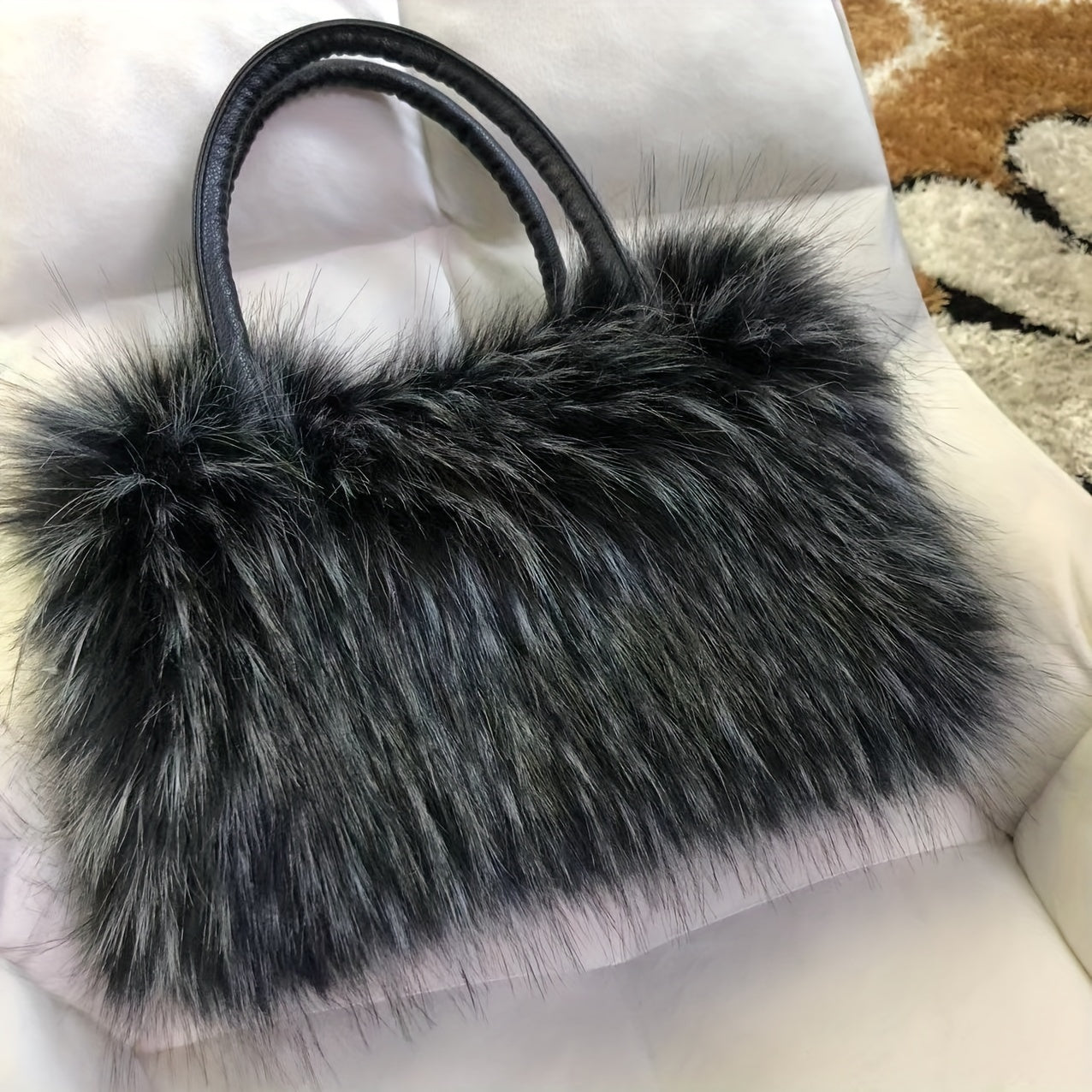 Trendy Faux Fur Tote Bag, Y2K Plush Shoulder Bag, Women's Fluffy Handbag For Street Wear