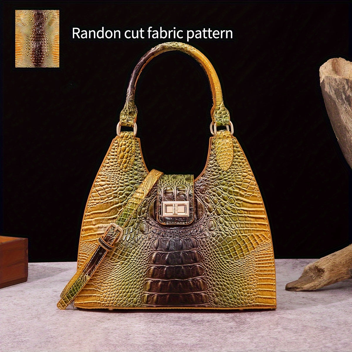 Trendy Colorful Crocodile Pattern Shoulder Bag, Portable Turnlock Handbag, Perfect Crossbody Bag For Everyday Use