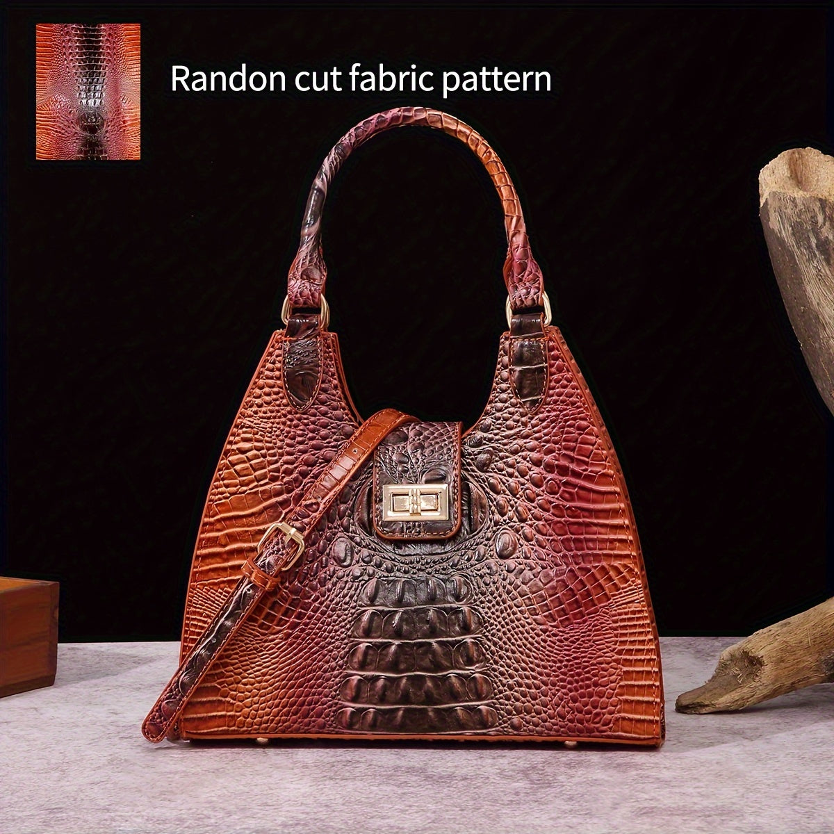 Trendy Colorful Crocodile Pattern Shoulder Bag, Portable Turnlock Handbag, Perfect Crossbody Bag For Everyday Use