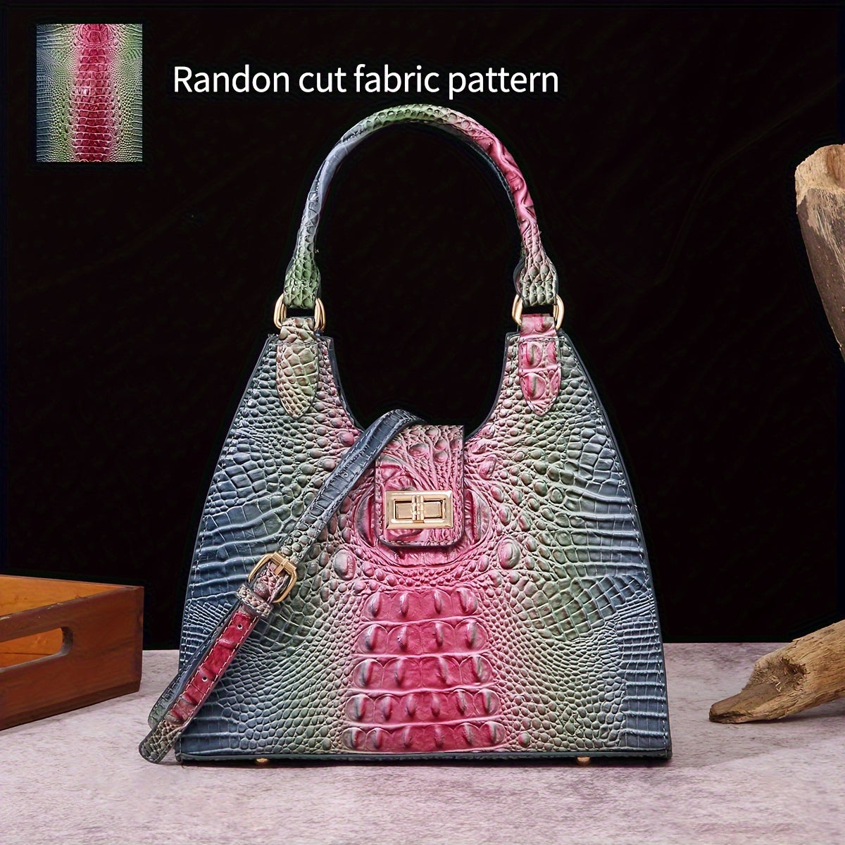 Trendy Colorful Crocodile Pattern Shoulder Bag, Portable Turnlock Handbag, Perfect Crossbody Bag For Everyday Use