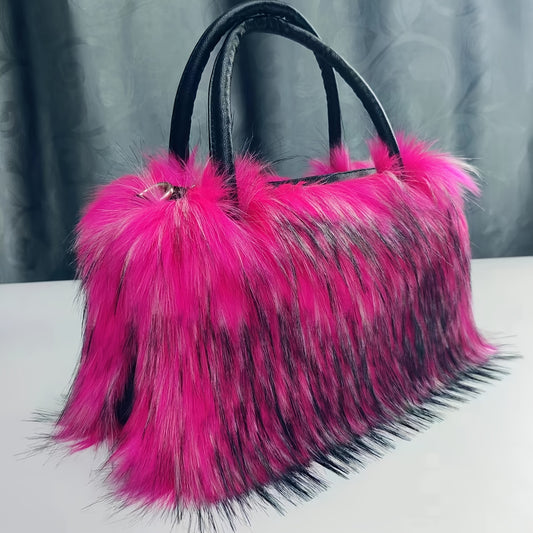 Trendy Faux Fur Tote Bag, Y2K Plush Shoulder Bag, Women's Fluffy Handbag For Street Wear