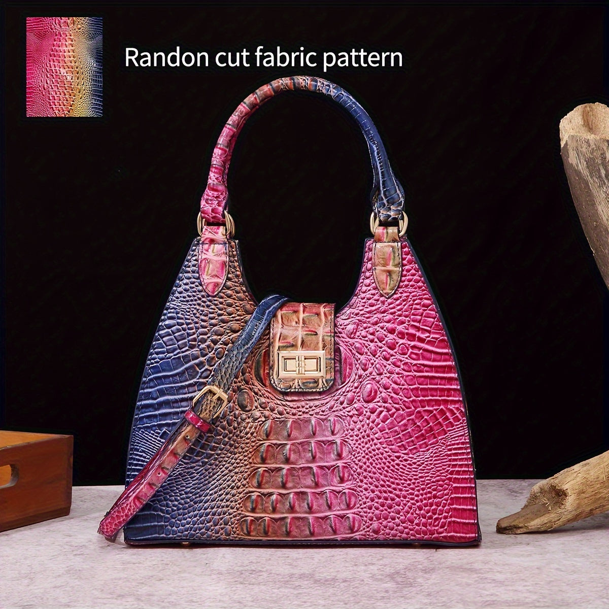 Trendy Colorful Crocodile Pattern Shoulder Bag, Portable Turnlock Handbag, Perfect Crossbody Bag For Everyday Use
