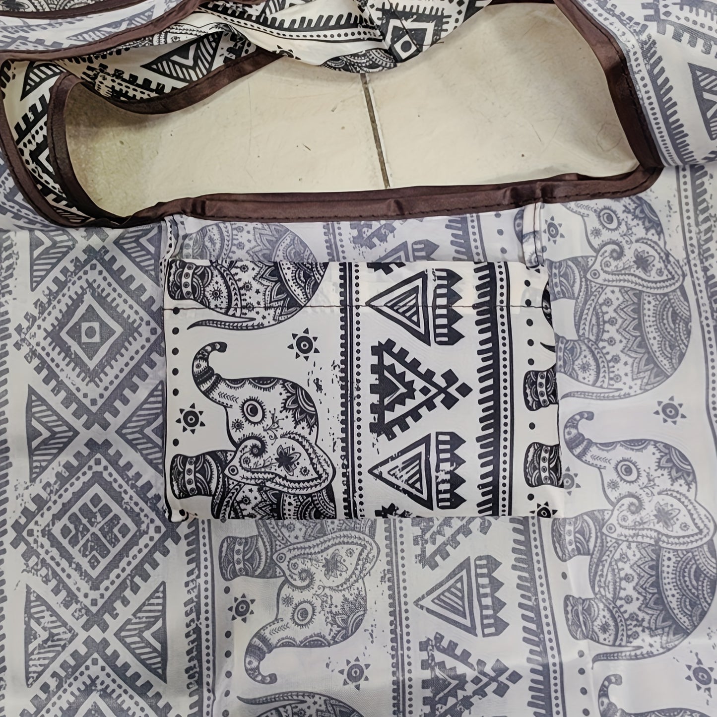 Retro Elephant Pattern Shoulder Bag, Lightweight Multifunctional Shopping Handbag, Lightweight Foldable Bag