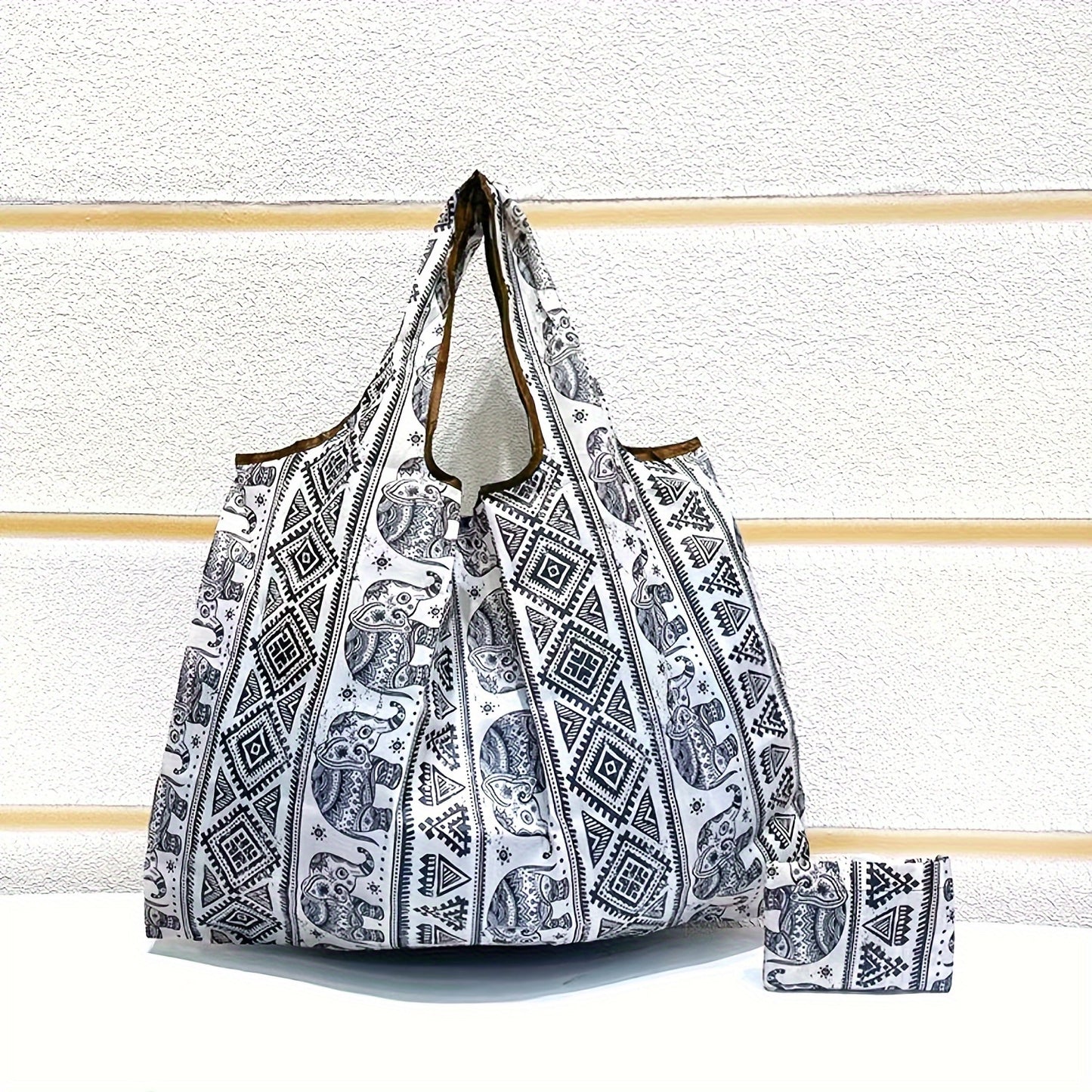 Retro Elephant Pattern Shoulder Bag, Lightweight Multifunctional Shopping Handbag, Lightweight Foldable Bag