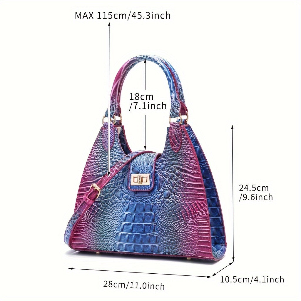 Trendy Colorful Crocodile Pattern Shoulder Bag, Portable Turnlock Handbag, Perfect Crossbody Bag For Everyday Use