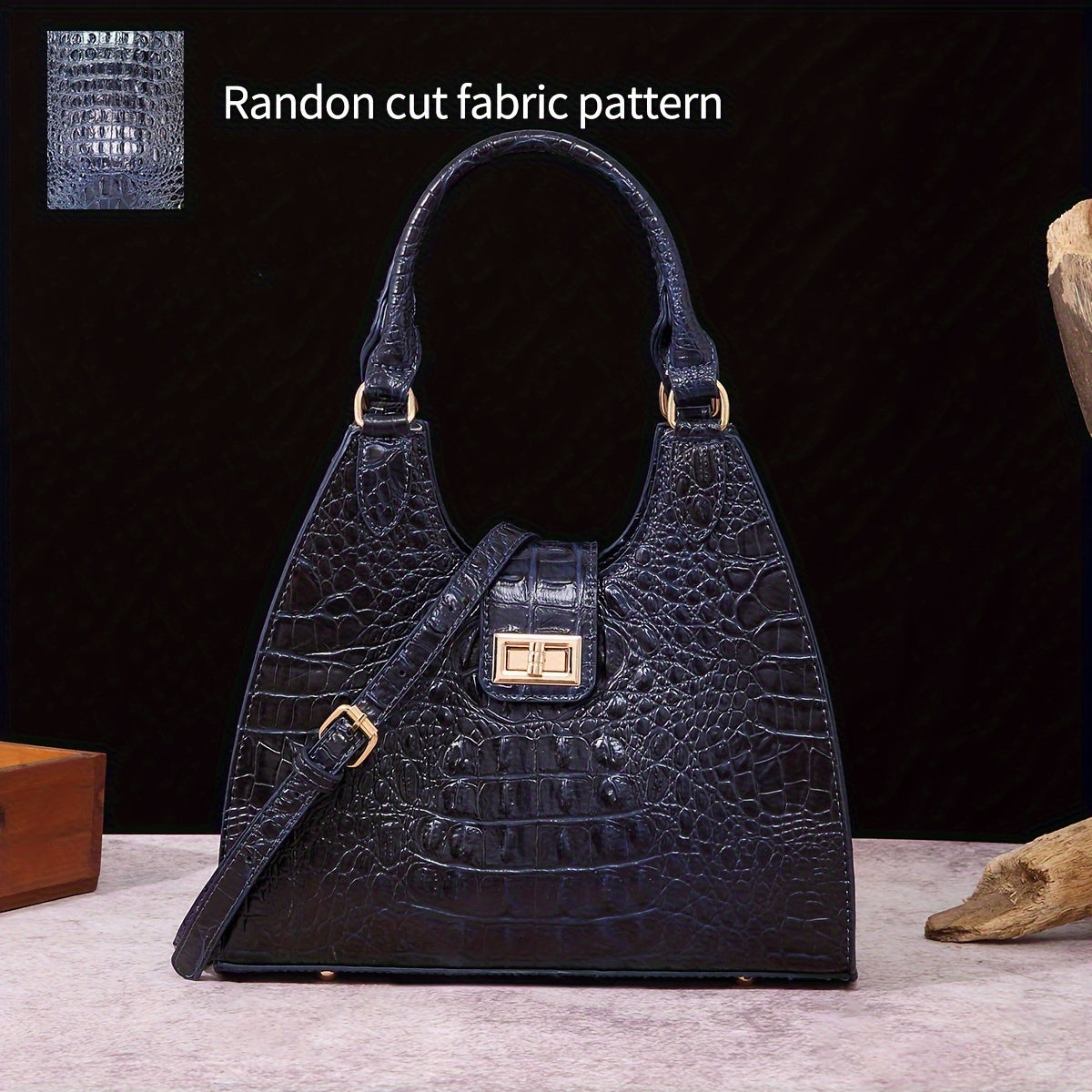 Trendy Colorful Crocodile Pattern Shoulder Bag, Portable Turnlock Handbag, Perfect Crossbody Bag For Everyday Use