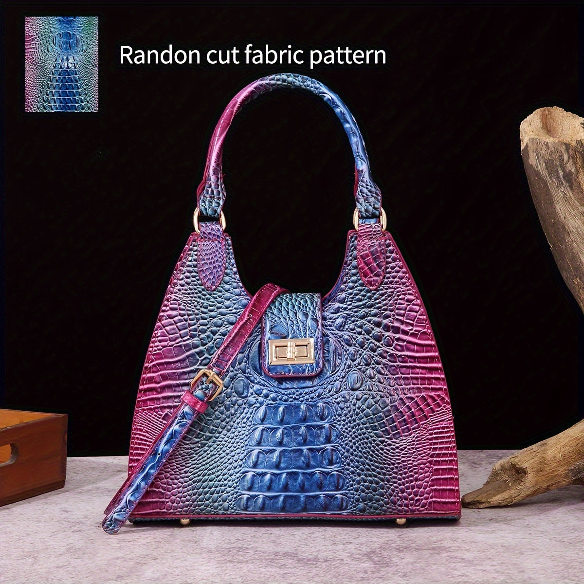 Trendy Colorful Crocodile Pattern Shoulder Bag, Portable Turnlock Handbag, Perfect Crossbody Bag For Everyday Use