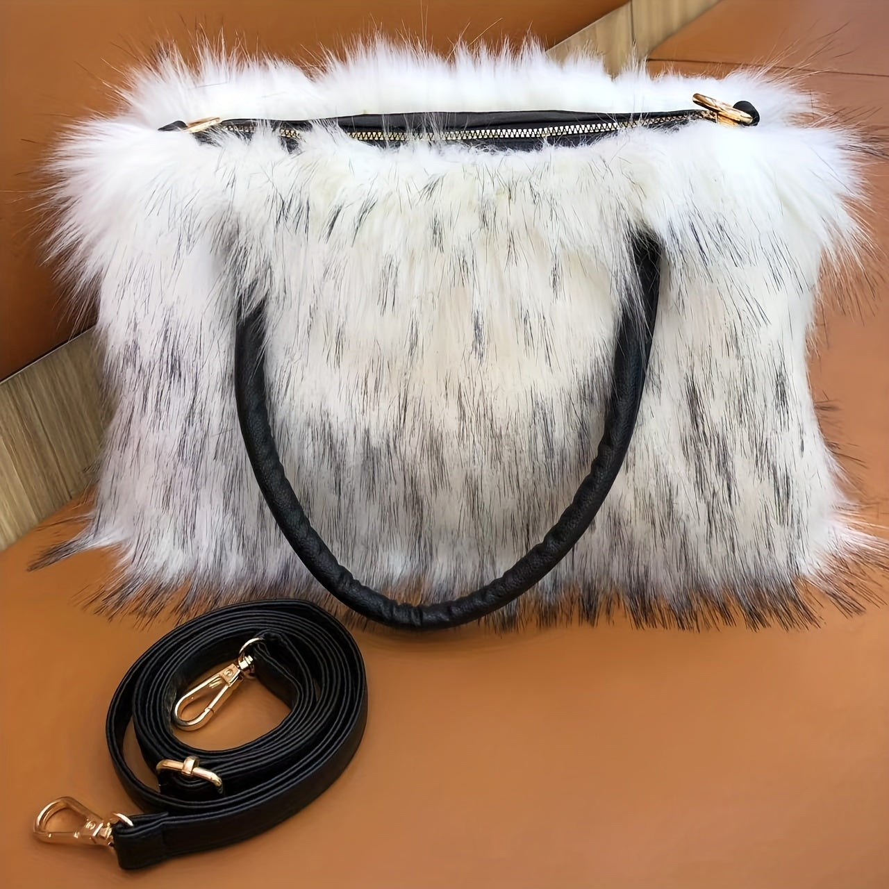 Trendy Faux Fur Tote Bag, Y2K Plush Shoulder Bag, Women's Fluffy Handbag For Street Wear