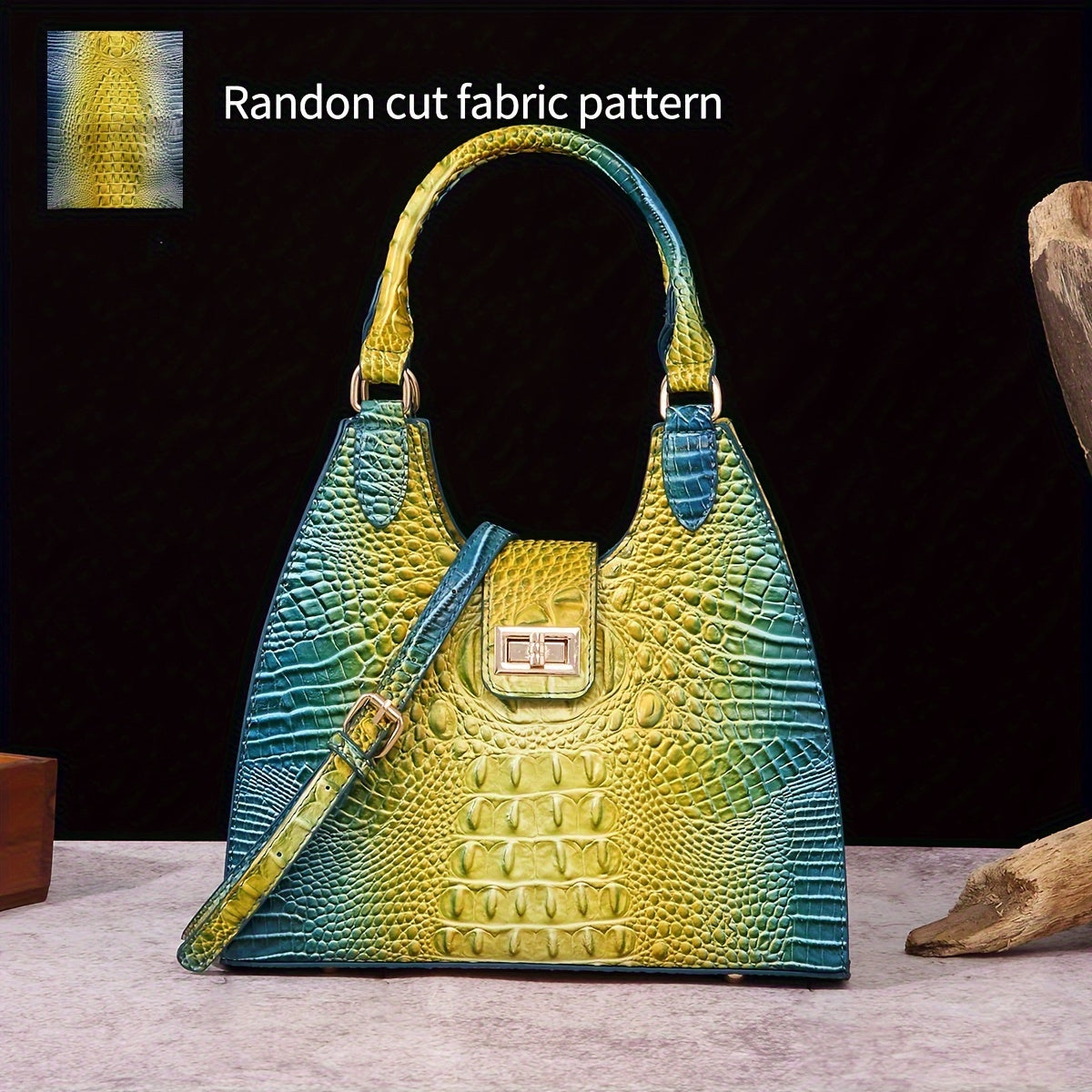 Trendy Colorful Crocodile Pattern Shoulder Bag, Portable Turnlock Handbag, Perfect Crossbody Bag For Everyday Use