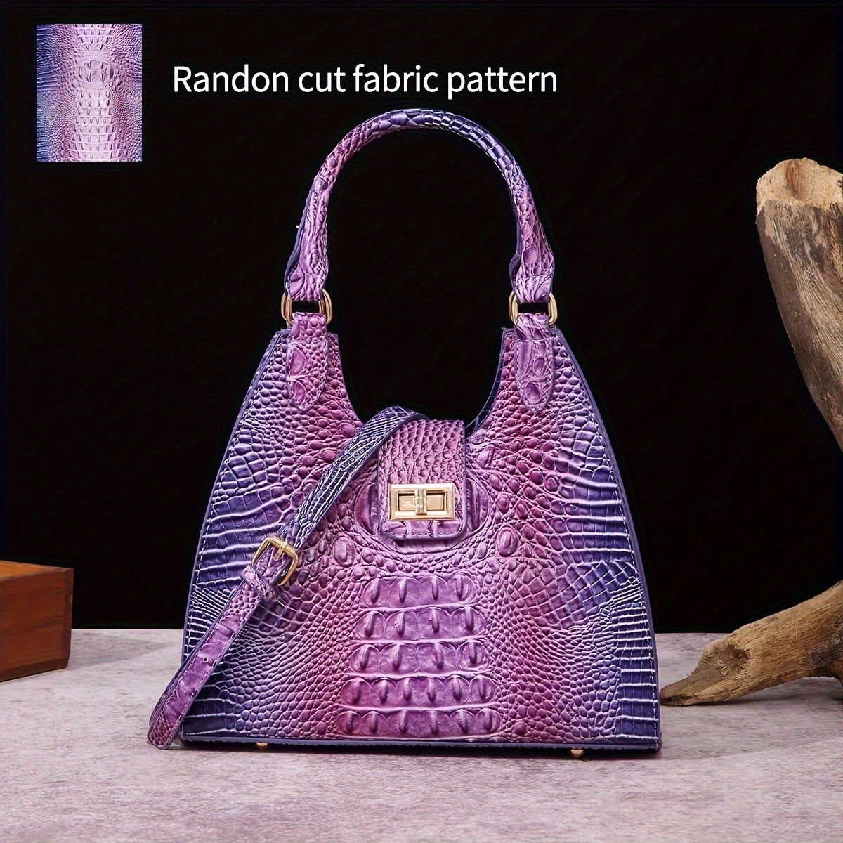 Trendy Colorful Crocodile Pattern Shoulder Bag, Portable Turnlock Handbag, Perfect Crossbody Bag For Everyday Use