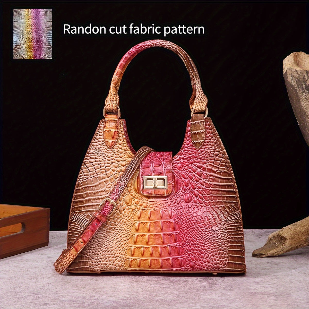 Trendy Colorful Crocodile Pattern Shoulder Bag, Portable Turnlock Handbag, Perfect Crossbody Bag For Everyday Use