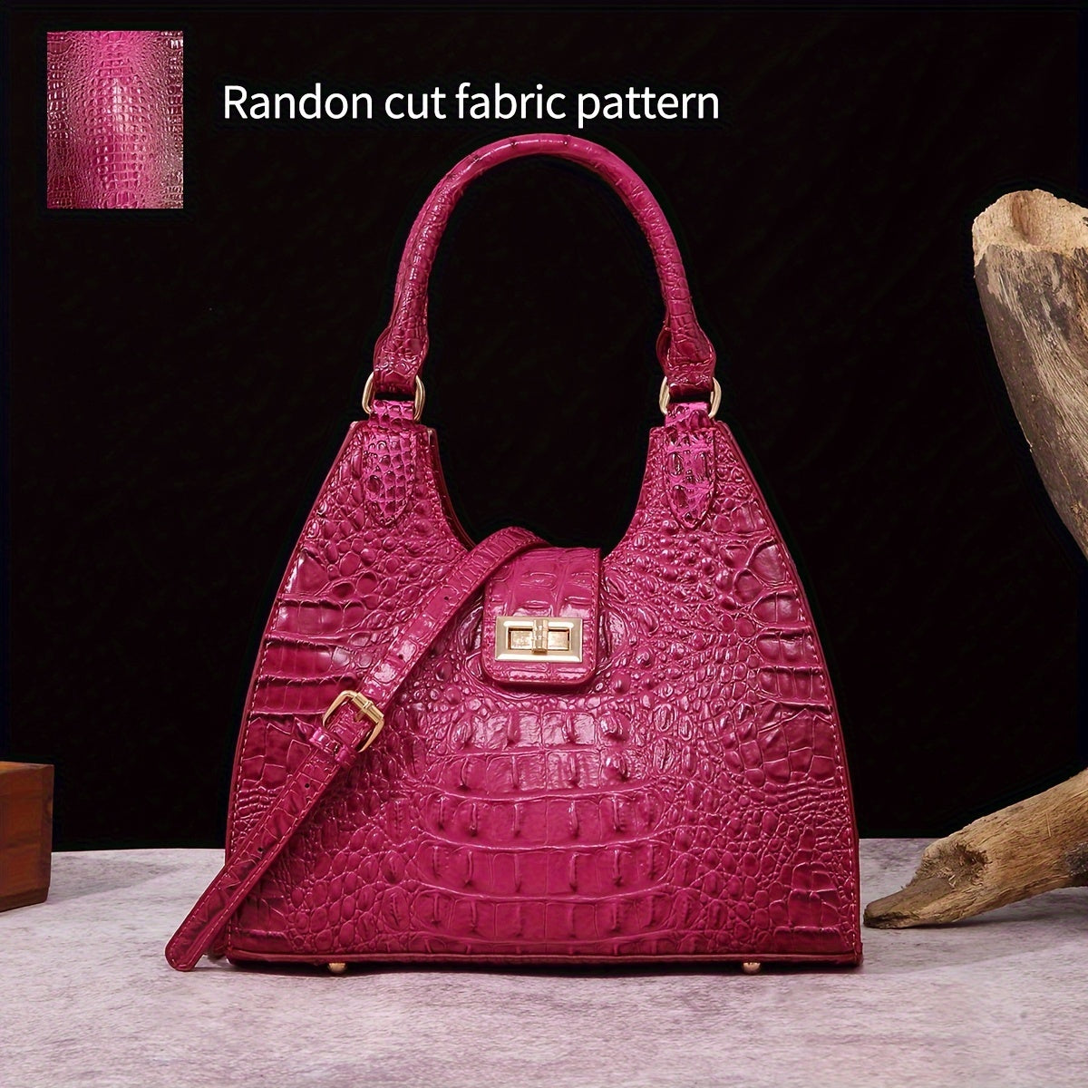 Trendy Colorful Crocodile Pattern Shoulder Bag, Portable Turnlock Handbag, Perfect Crossbody Bag For Everyday Use