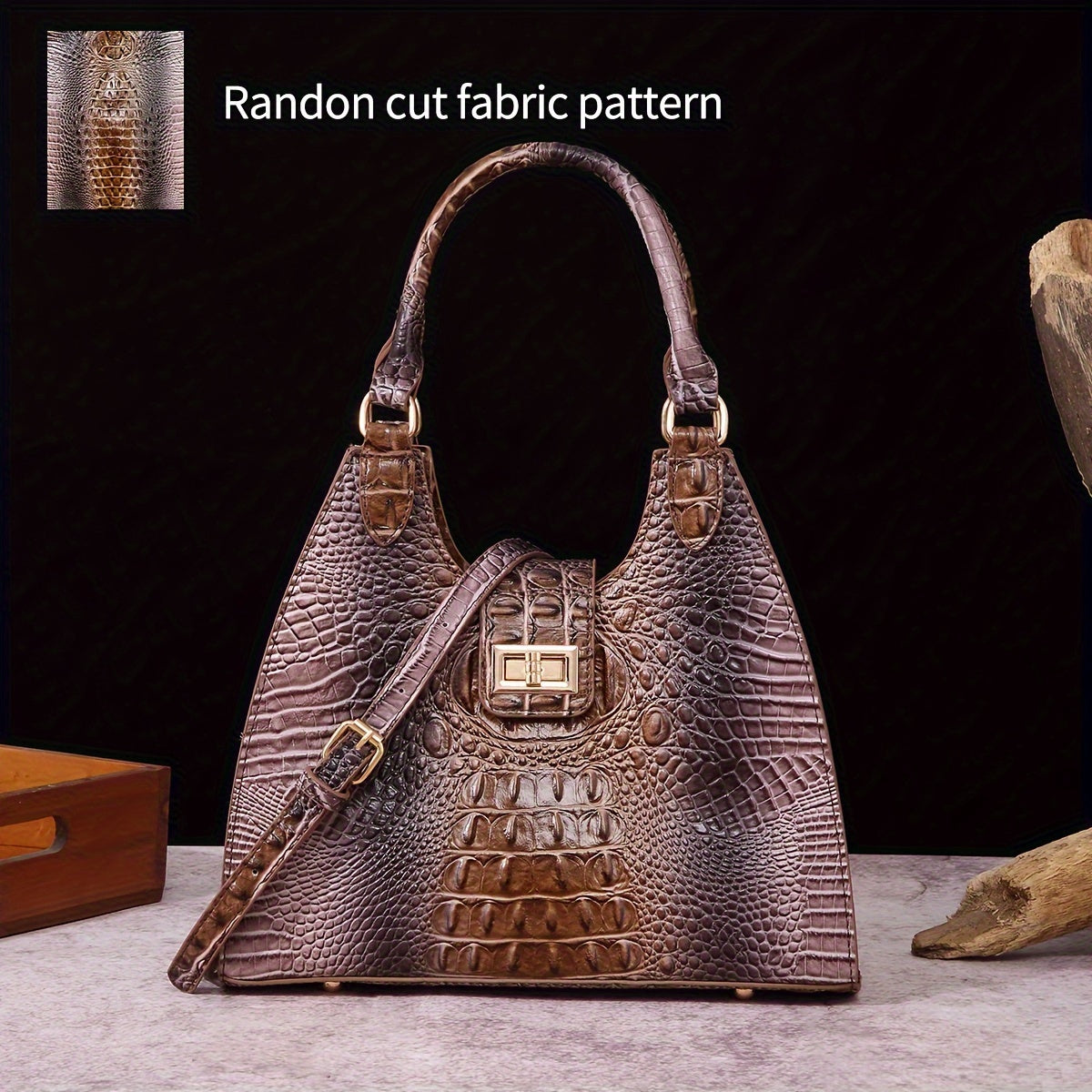 Trendy Colorful Crocodile Pattern Shoulder Bag, Portable Turnlock Handbag, Perfect Crossbody Bag For Everyday Use