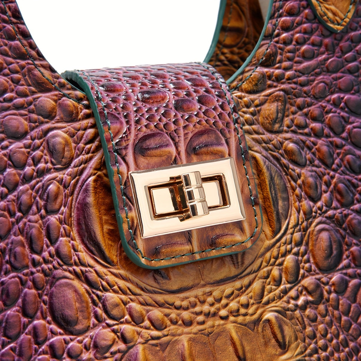 Trendy Colorful Crocodile Pattern Shoulder Bag, Portable Turnlock Handbag, Perfect Crossbody Bag For Everyday Use