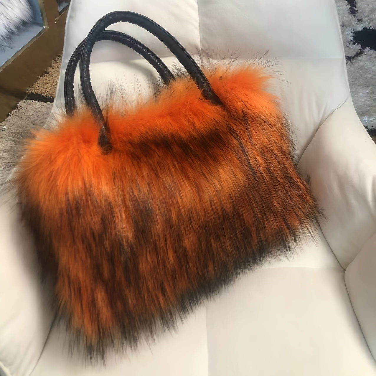 Trendy Faux Fur Tote Bag, Y2K Plush Shoulder Bag, Women's Fluffy Handbag For Street Wear