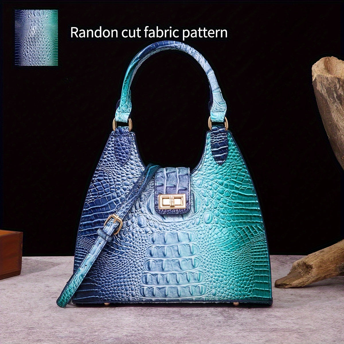 Trendy Colorful Crocodile Pattern Shoulder Bag, Portable Turnlock Handbag, Perfect Crossbody Bag For Everyday Use