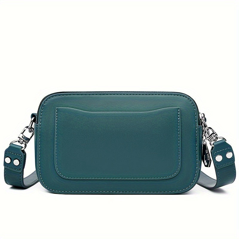 Cute Embroidered Crossbody Bag, Cartoon Double Zipper Square Purse, Women's Wide Strap Shoulder Bag
